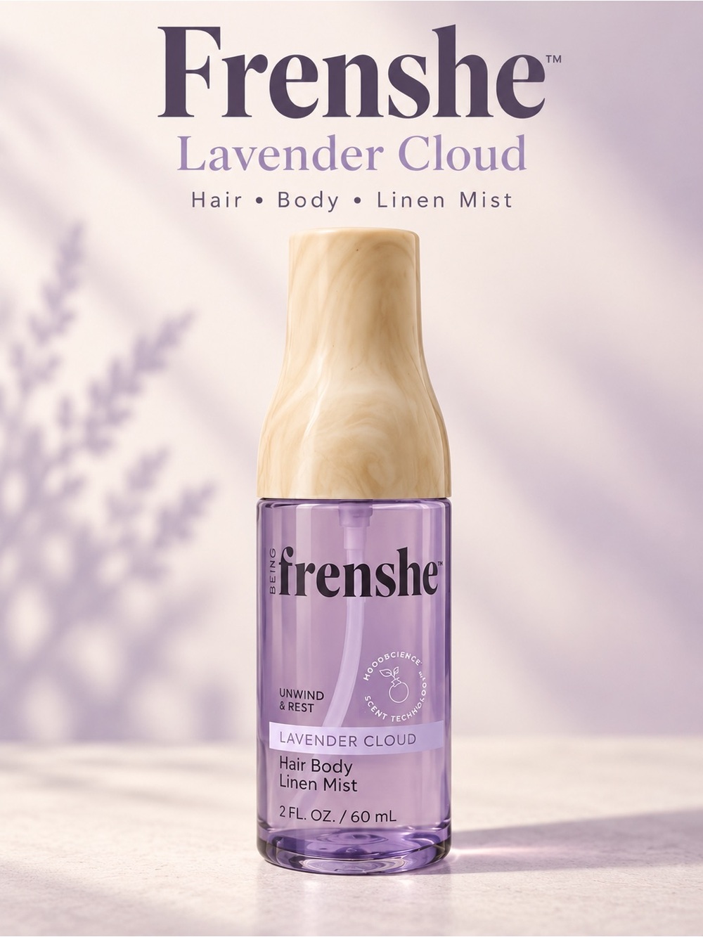 Being Frenshe Lavender Cloud Hair, Body & Linen Mist 2 oz decorative bottle